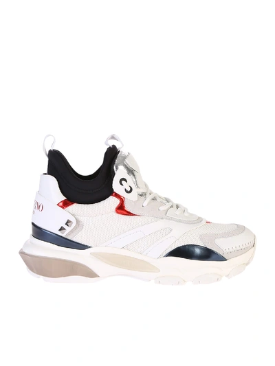 Valentino Garavani Bounce Suede-trimmed Leather, Mesh And Neoprene Sneakers In Dirty White