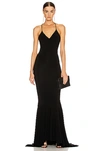 Norma Kamali Low Back Slip Mermaid Fishtail Gown In Black