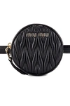 MIU MIU MIU MIU QUILTED CIRCLE BELT BAG IN BLACK,MIUF-WY10