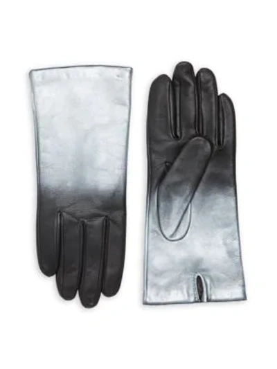 Carolina Amato Ombre Leather Gloves In Black Silver