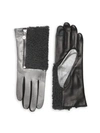 CAROLINA AMATO Touch Tech Metallic Leather & Shearling Gloves