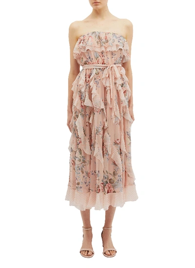Zimmermann 'bowie Waterfall' Ruffle Floral Print Silk Strapless Dress