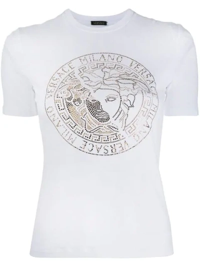 Versace T-shirt With Crystal Medusa Logo In A1001 Bianco Ottico