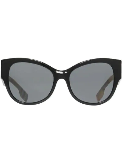 Burberry Vintage Check Detail Butterfly Frame Sunglasses In Black/beige