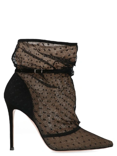 Gianvito Rossi Emanuelle Polka Dots Tulle Booties In Black