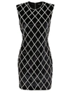 BALMAIN BLACK EMBROIDERED VELOUR DRESS,11003442