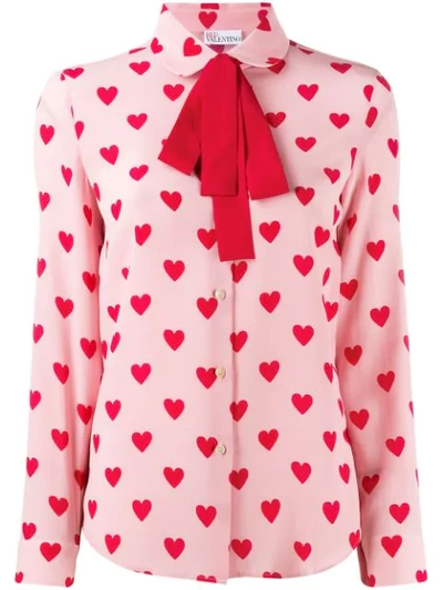 Red Valentino Heart-print Silk Top In Pink Heart