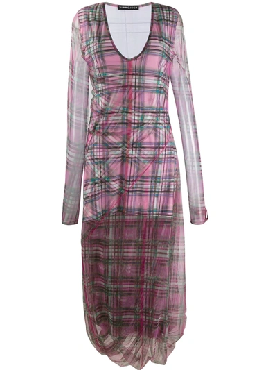 Y/project Checked Stretch-cotton Dress In Pink