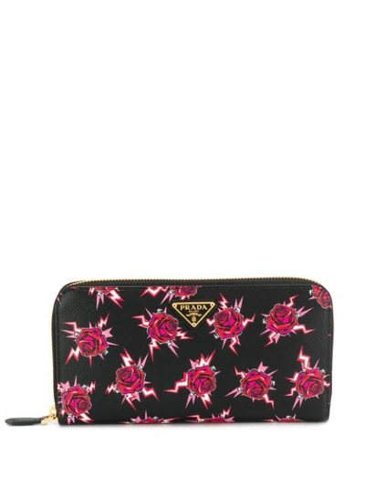 Prada Floral Zipped Wallet In Lacca