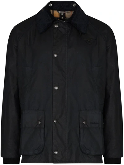 Barbour Jacket Waxed Cotton Corduroy Collar In Black