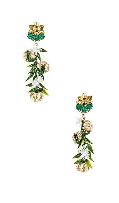Mercedes Salazar Woven Flower Earrings In Metallic Gold. In Multi