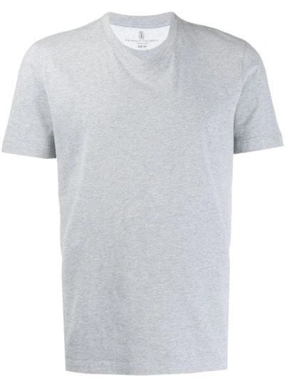 Brunello Cucinelli Layered Collar Silk-cotton T-shirt In Grey