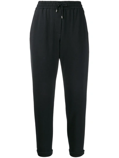 Brunello Cucinelli Black Cotton And Silk Joggers With Monile Insert