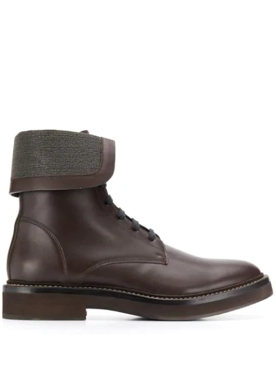 Brunello Cucinelli Foldover Ankle Boots In Brown
