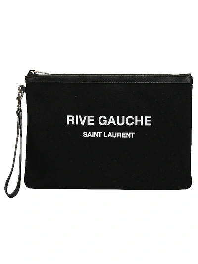 Saint Laurent Logo Print Flat Pouch In Black