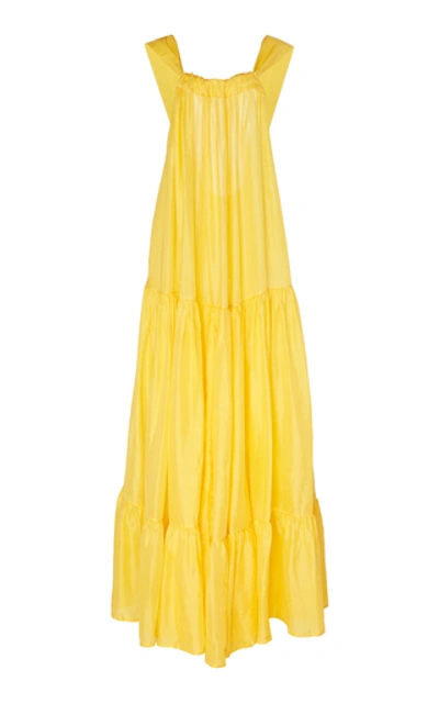 Kalita Asiri Gathered Silk Maxi Dress In Yellow