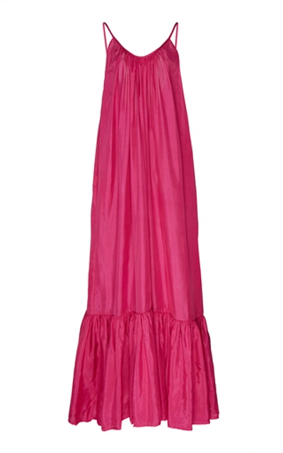 Kalita Brigitte Gathered Silk Maxi Dress In Pink