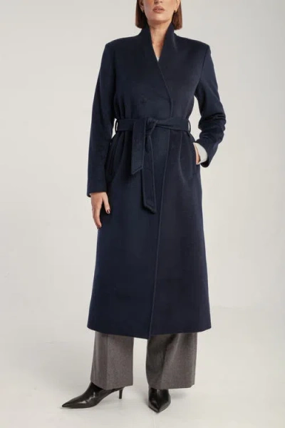 1982 Cashmere Belted Long Coat In Blue