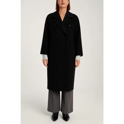 1982 Cashmere Double Breasted Long Coat In Black