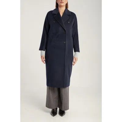 1982 Cashmere Double Breasted Long Coat In Blue