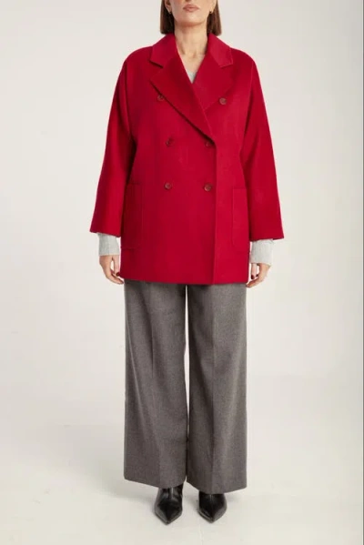 1982 Cashmere Double Breasted Short Coat In Burgundy