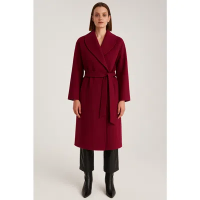 1982 Cashmere Hooded Long Coat In Burgundy