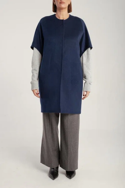 1982 Cashmere Short Sleeve Crew Neck Coat In Blue