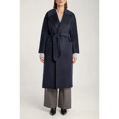 1982 Pure Cashmere Wrap Belted Midi Coat In Blue