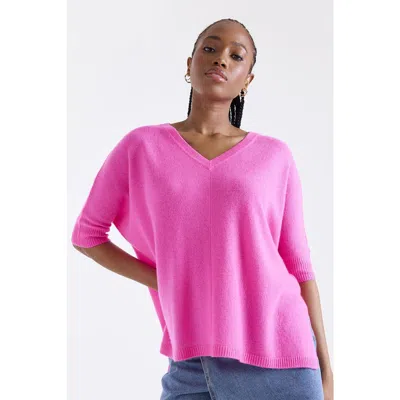 1982 Venetia Vee 3/4 Sleeve V-neck Jumper In Pink