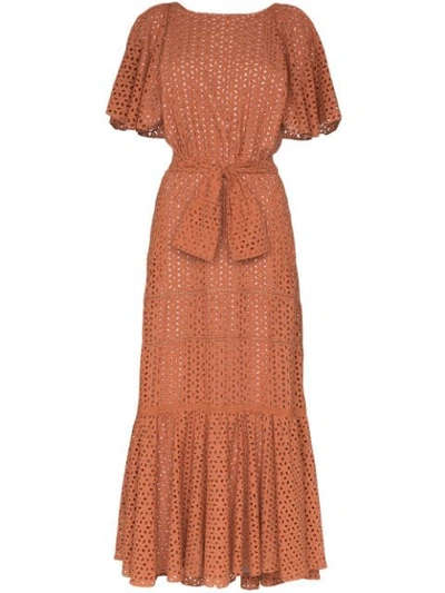 Johanna Ortiz You Should Be Dancing Broderie Anglaise Dress In Orange