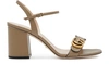 Gucci Leather Mid-heel Sandal With Double G In Mud