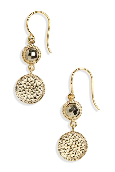 Anna Beck 18k Yellow Gold Plated Sterling Silver Round-cut Pyrite Drop Earrings In Gold/ Pyrite