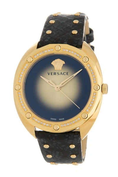 Versace Women's Shadov Snake Embossed Leather Strap Watch, 38mm In Champagne