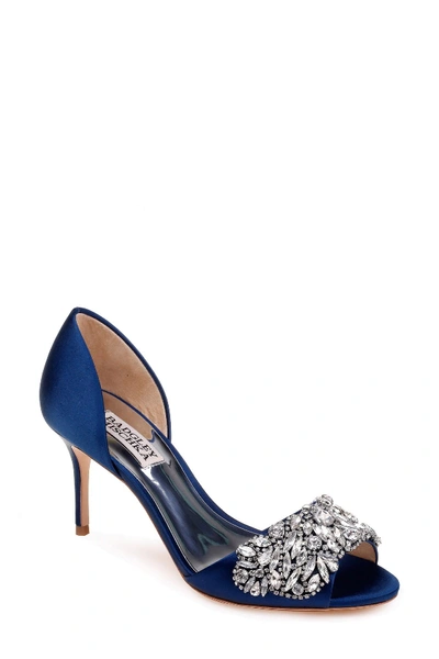 Badgley Mischka Hansen Crystal Embellished Sandal In Navy Satin