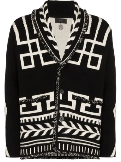 Alanui Geometric-jacquard Cashmere Cardigan In Black,white