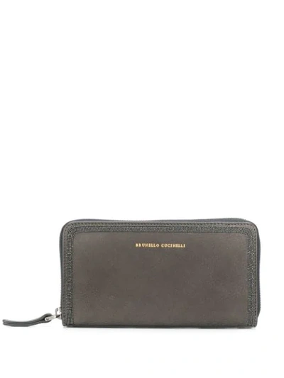 Brunello Cucinelli Bead Trim Wallet In Grey