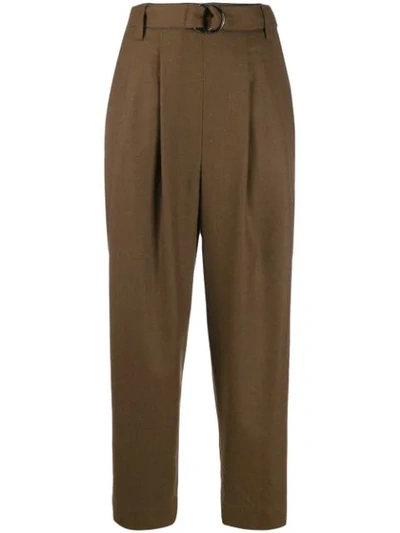 Brunello Cucinelli Cropped Belted Trousers In Brown