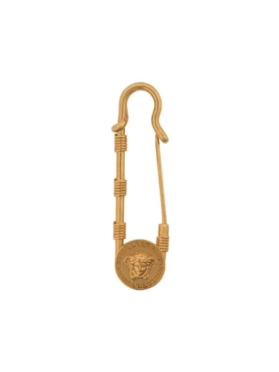 Versace Gold Oversized Safety Pin Brooch In Tribute Gold