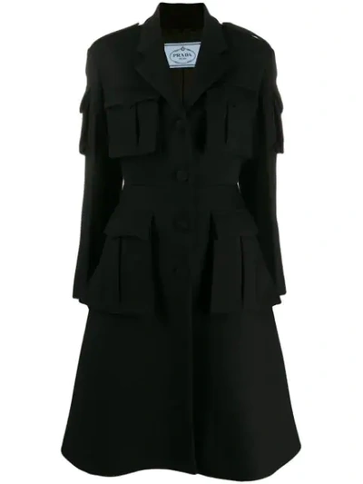 Prada Virgin Wool Gabardine Coat In Black