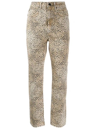 Alexander Wang Cult Rise Micro Cheetah-print Straight-leg Jeans In Beige