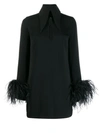 16arlington Odessa Twist-front Feather-trimmed Crepe Mini Dress In Black