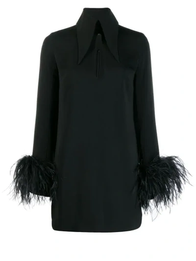 16arlington Odessa Twist-front Feather-trimmed Crepe Mini Dress In Black