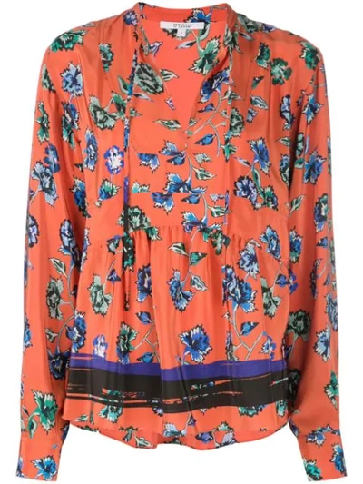 Derek Lam 10 Crosby Floral Peplum Crepe De Chine Blouse In Red