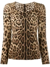 Dolce & Gabbana Leopard Print Silk Blend Long Sleeve Top In Neutrals