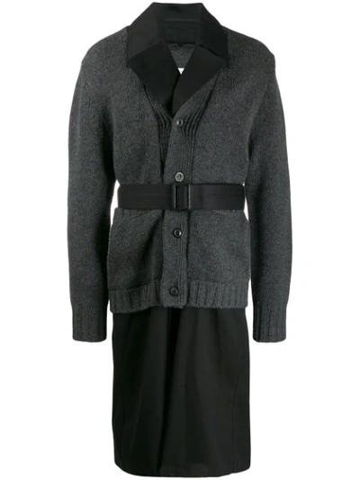 Maison Margiela Knit Cardigan & Gabardine Trench Coat In Grey