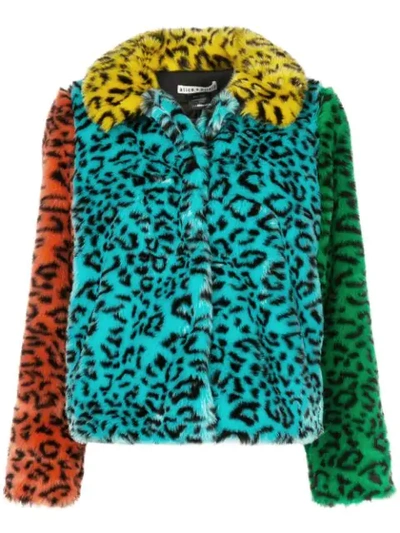 Alice And Olivia Alice + Olivia Jerri Color-block Leopard Print Faux Fur Coat In Multi