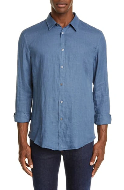 John Varvatos Slim Fit Button-up Linen Shirt In Dutch Blue