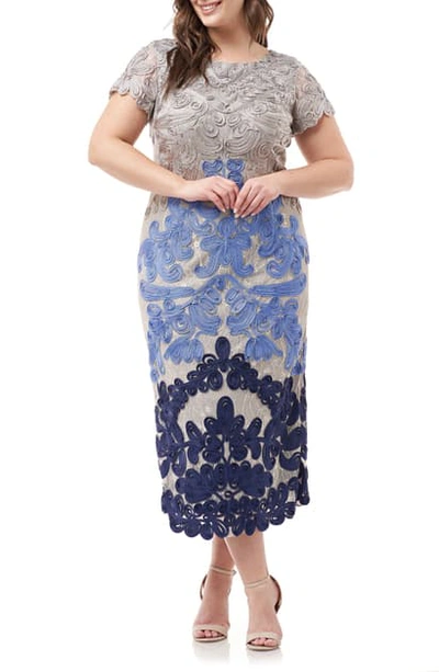 Js Collections Two Tone Soutache Embroidered Midi Dress In Navy Nude