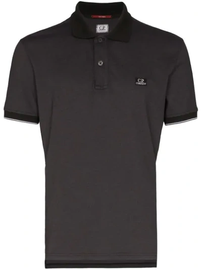 C.p. Company Logo-embroidered Short-sleeved Polo Shirt In Black