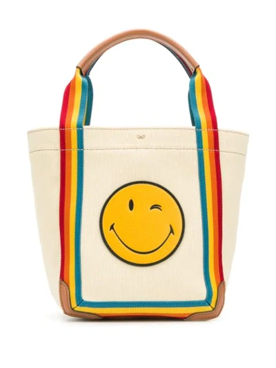 Anya Hindmarch Pont Small Stripe-trimmed Canvas Tote Bag In Neutrals